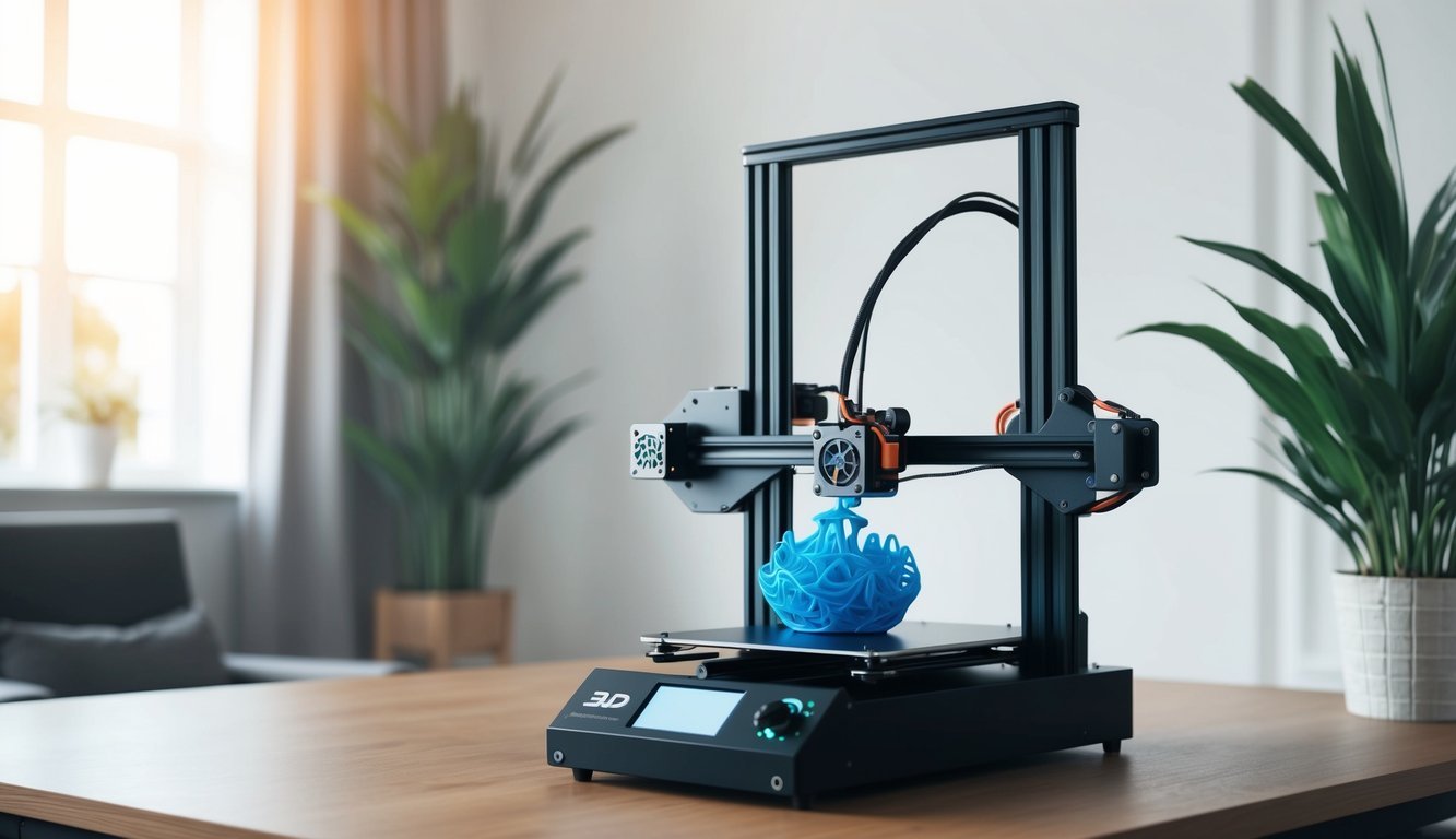 A 3D printer in a well-lit room, creating a detailed and intricate object with precision and accuracy