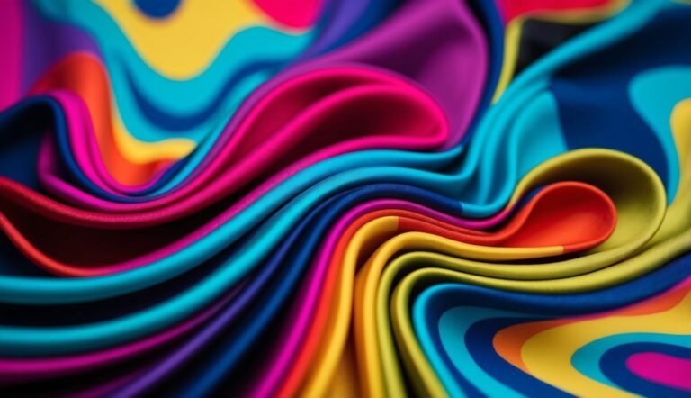 Abstract image of swirling, colorful satin fabric in vibrant hues